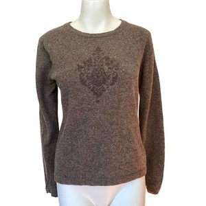 Sundance 100% Lambswool Mandala Sweater Taupe Brown M